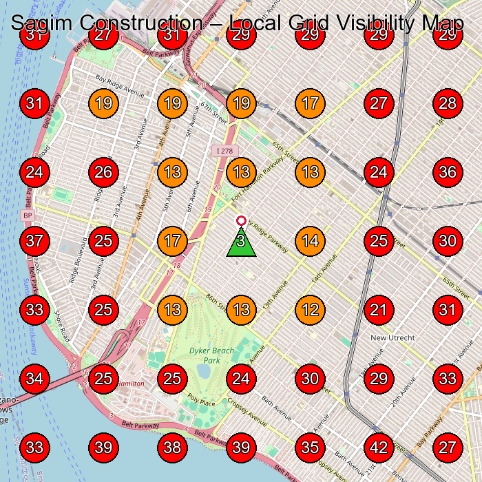 Sagim Construction GeoGrid visibility map for Construction Company in Brooklyn